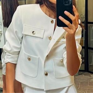 New Women’s White Blazer Jacket‎ Size Small Quiet Luxury Boardroom Chic Office